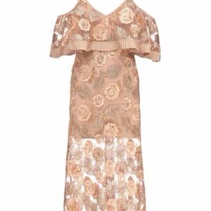 Alice McCall Floral Lace Midi Dress in Peach and Gold
